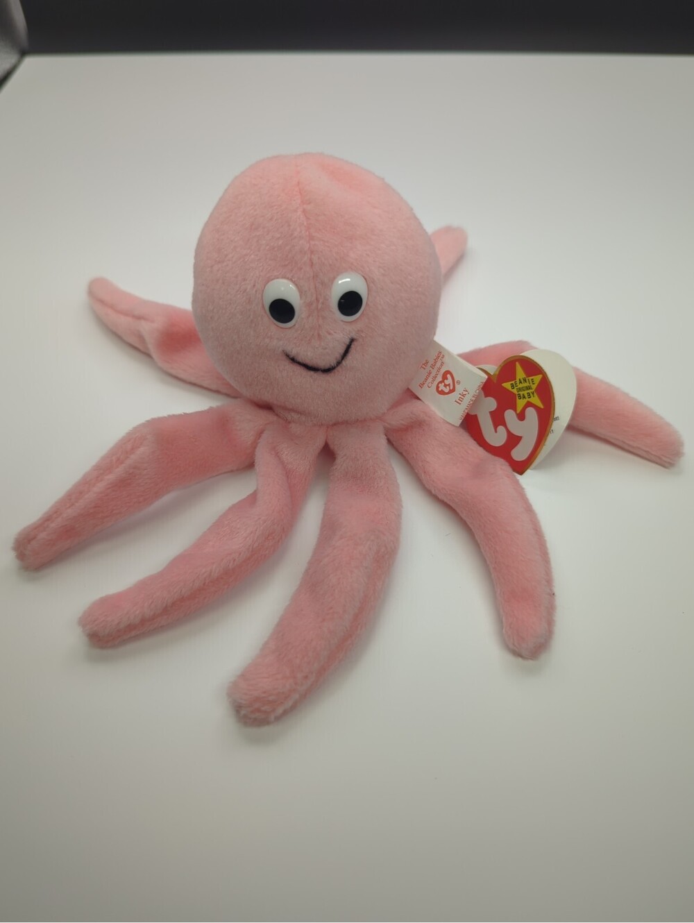 Vintage Retired 1993 New TY Beanie Baby INKY the Pink Octopus MWMT